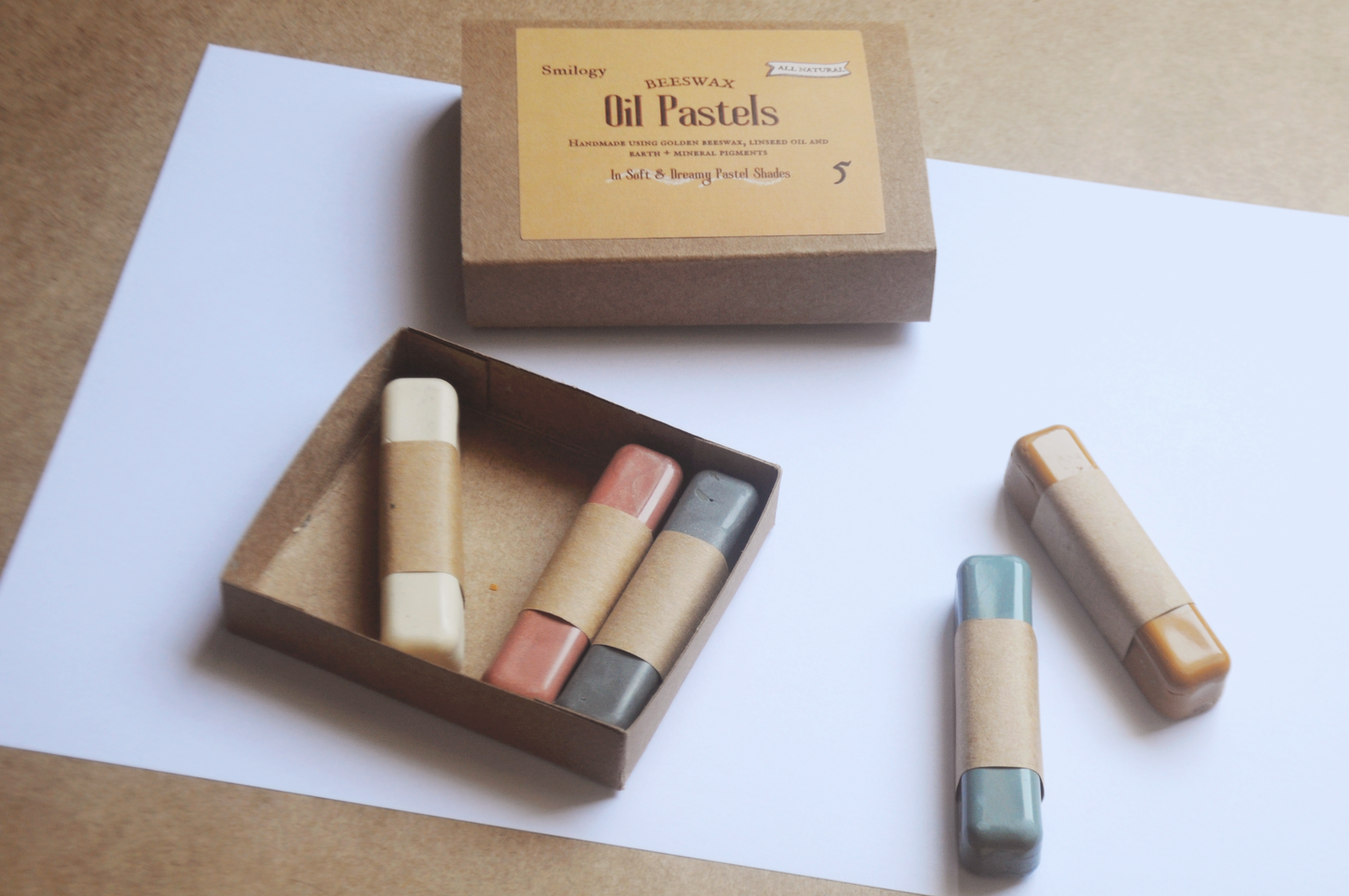 All Natural Beeswax Oil Pastels | Set of 5 Oil Pastels in Soft Pastel Colours